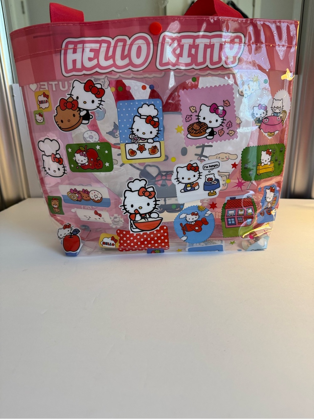 NWT Sanrio Hello Kitty Clear Vinyl Tote Bag Pink Gingham Y2K Kawaii 12" x 11"